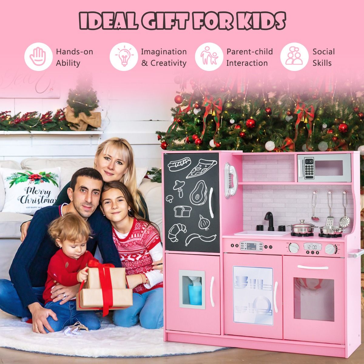 Cuisine pour enfants Coast - cuisine jouet complète avec accessoires - micro-ondes, sorbetière, lave-vaisselle et four - rose