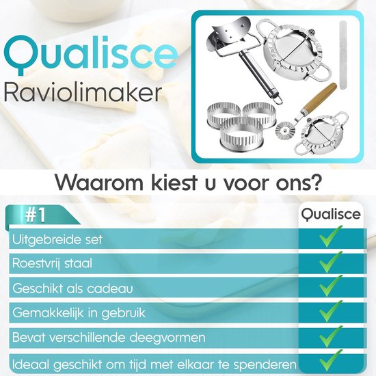 Qualisce Machine à raviolis - Machine à pâtes - Emporte-pièces - Coupe-raviolis - Rouleau à pâtisserie - Acier inoxydable