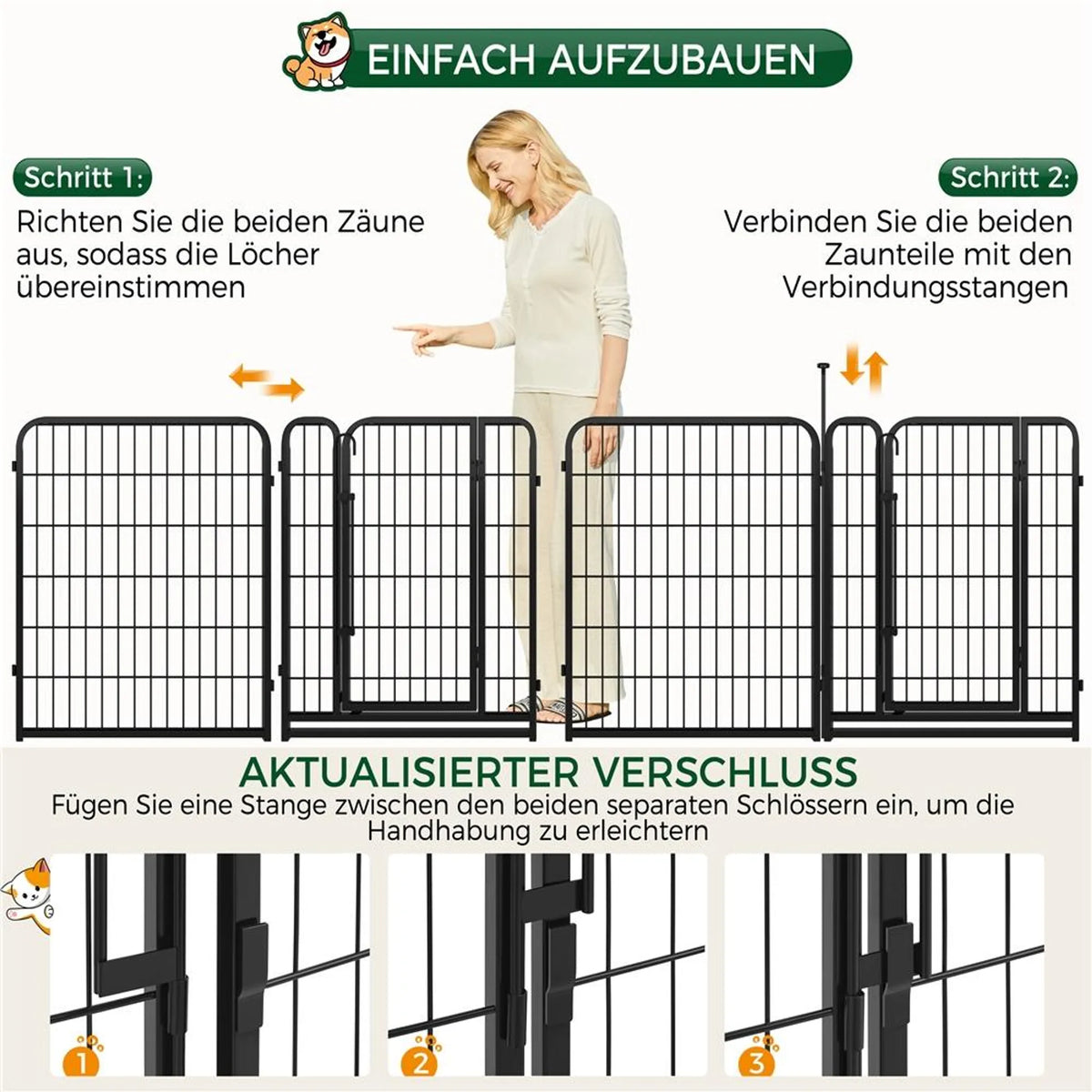 Yaheetech : enclos pour chien sûr et modulable à 6 éléments, 80 cm – Noir mat – Métal