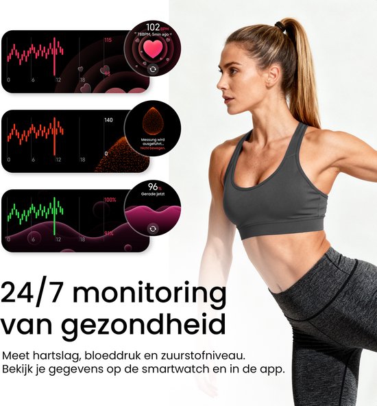 Maoo Ventura 2 - Montre connectée GPS pour femme - Écran AMOLED - Bracelet en silicone, en cuir et de sport - Podomètre - Cardiofréquencemètre - Suivi du sommeil - Fonction d'appel - AOD - Multisport - Compatible avec Android et iOS - Noir
