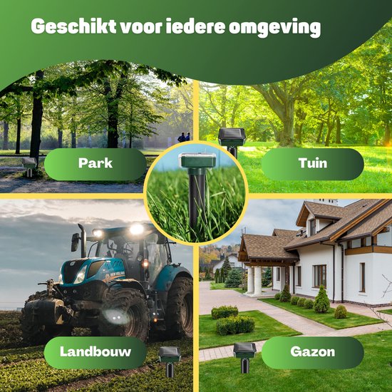 Vulpes Goods® Repellent - Mole Repellent - 4 pieces - Répulsif pour souris - Répulsif pour taupes - Fonctionne à l'énergie solaire - Résistant à l'eau - Respectueux des animaux - Un jardin, une pelouse ou un terrain propre !