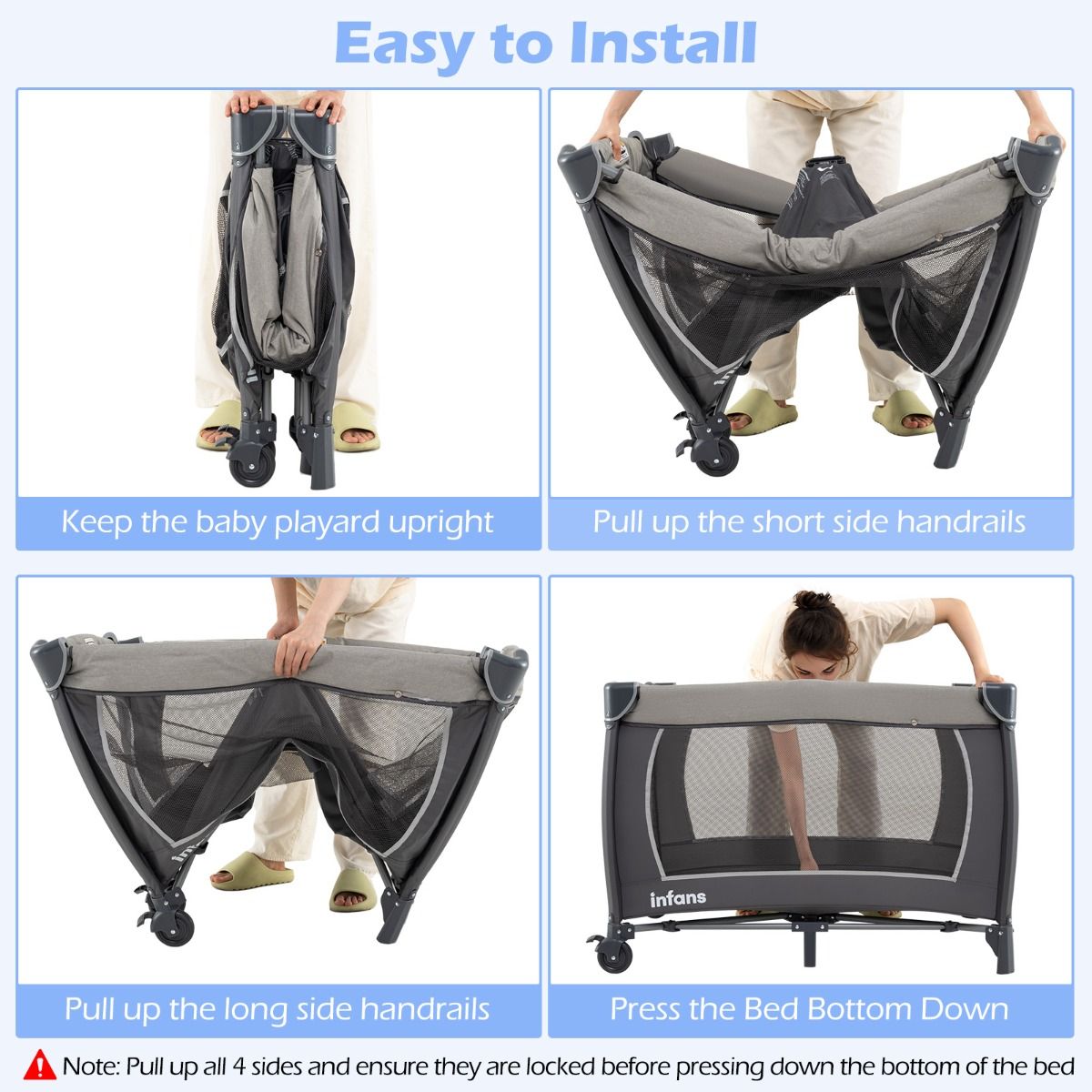 Lit de voyage 5-en-1 Coast pour bébés - Lit pliable avec table à langer et panier de rangement - Sac de transport inclus - Gris