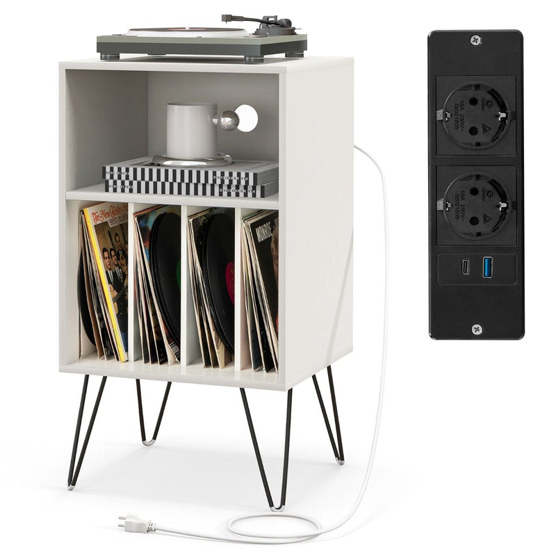Support pour platine vinyle Coast - Table de rangement pour vinyles à 3 étages - avec station de recharge - blanc
