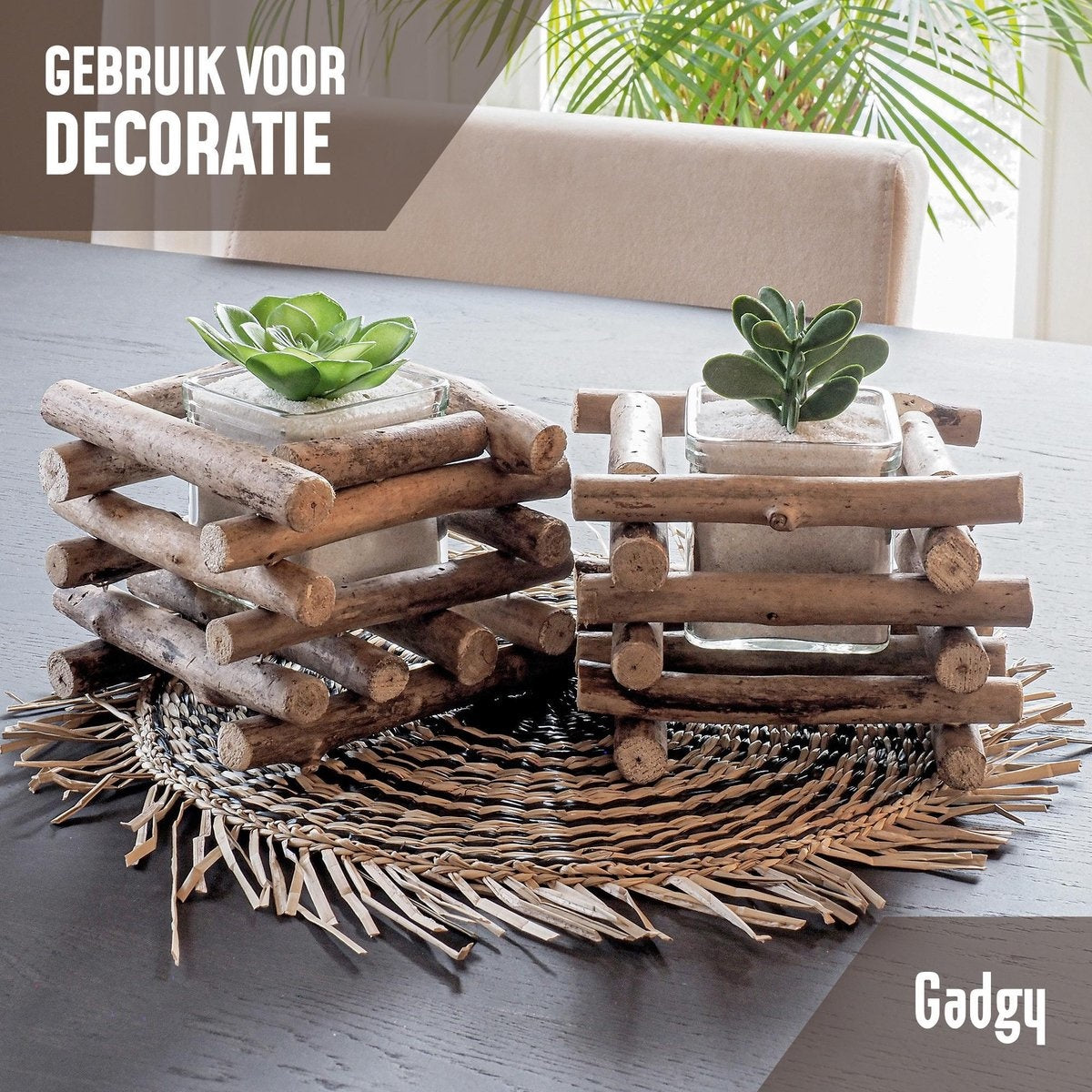 Gadgy Wax Light Holder Driftwood - Porte-lampions - set of 2 - Windlight -15x15cm - Egalement pour bougies