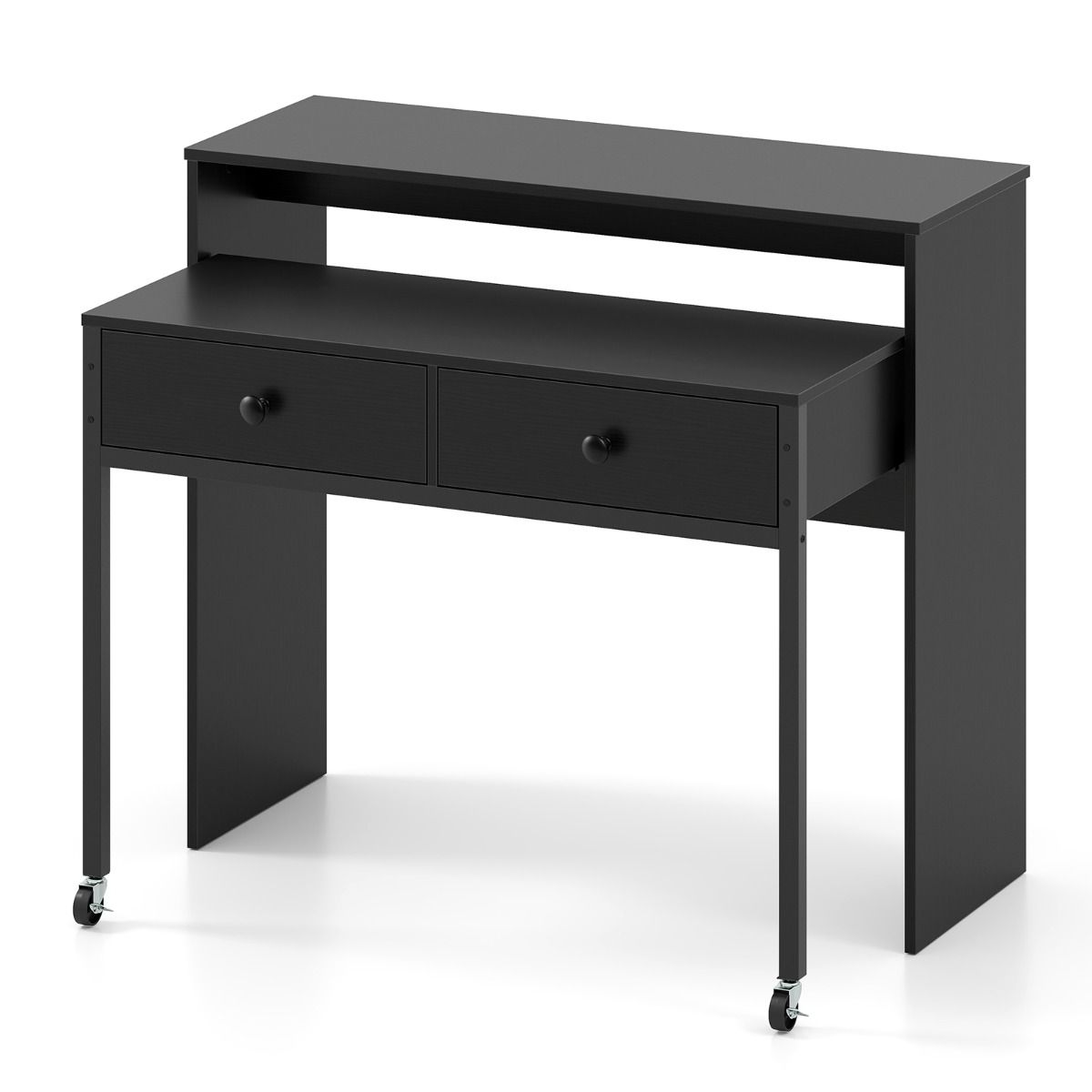 Bureau extensible Coast - avec 2 tiroirs - roulettes verrouillables - noir - 100 x 63 x 88 cm