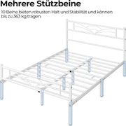 Yaheetech Cadre de lit 140 × 200 cm - Métal blanc - Avec tête et pied de lit en forme de nuage et espace de rangement de 32 cm
