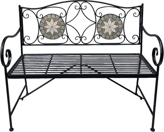 Banc de jardin AXI Margot Mozaïek Ster – Gris/marron – Banc de jardin en métal – 107 x 54 x 92 cm – Banc de jardin pour 2 personnes – Aspect mosaïque – Incrusté de carreaux de céramique – Pour le jardin, la terrasse et le balcon