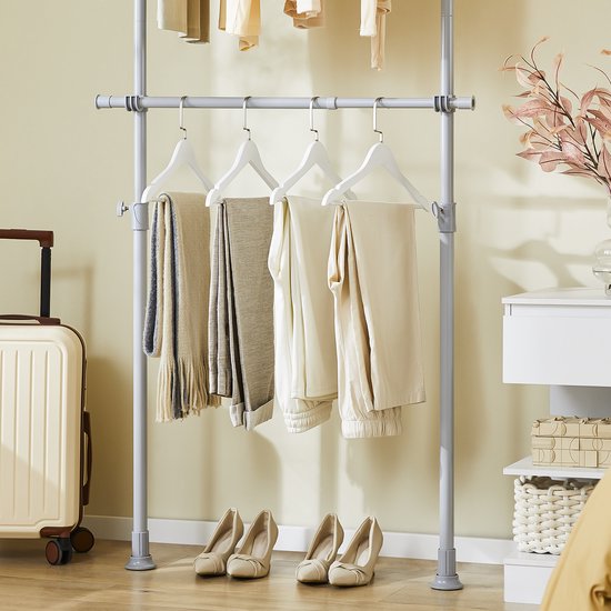 Porte-vêtements télescopique SoBuy - Système de rangement réglable - Système de tringles à vêtements - L(75–126) × H(200–295) cm, gris FRG109-II-HG