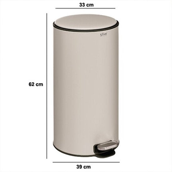 5Five Poubelle/poubelle à pédale Delta - beige - métal - 30 litres - 39 x 33 x 62 cm - poubelle de cuisine