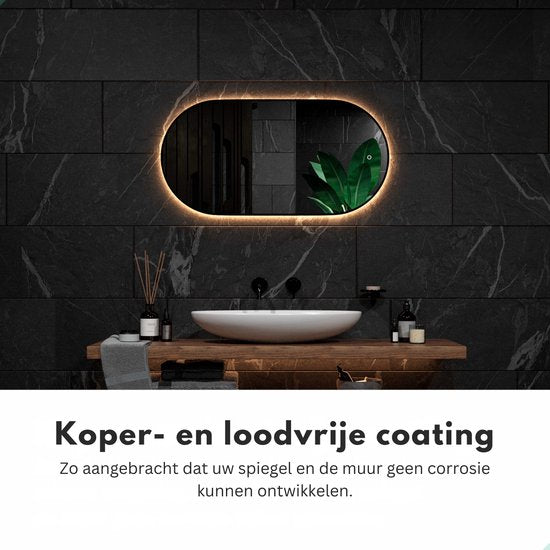 Mirlux Miroir de salle de bain avec éclairage LED et chauffage - Miroir mural ovale - Cadre noir - 100x50CM