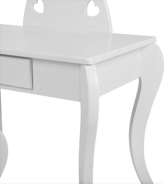 Table de coiffure cœurs enfants - table de maquillage - avec tabouret - blanc