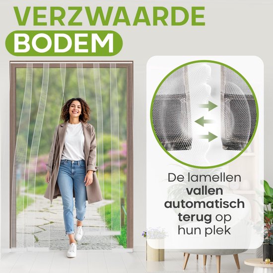 O'DADDY® Fly Curtain Slat Screen - 150x260 cm - Rideau de porte - Porte - Design ajustable - Fibre de verre - Moustiquaire de porte blanche