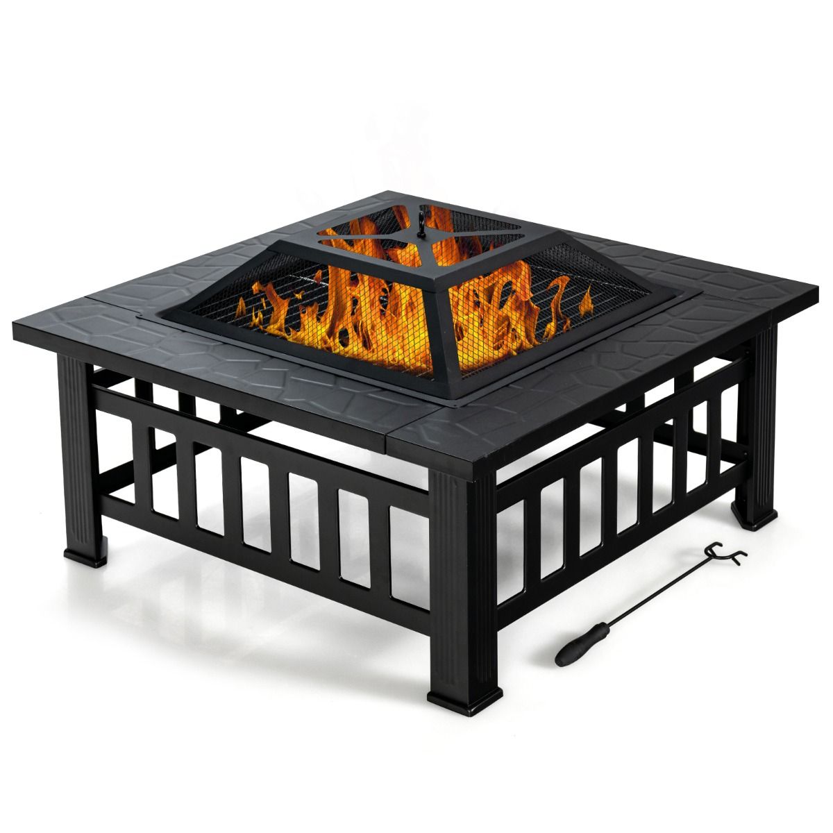Foyer carré Coast - Table-foyer 3-en-1 - avec grille de barbecue et seau à glace - noir 81 x 81 x 50 cm