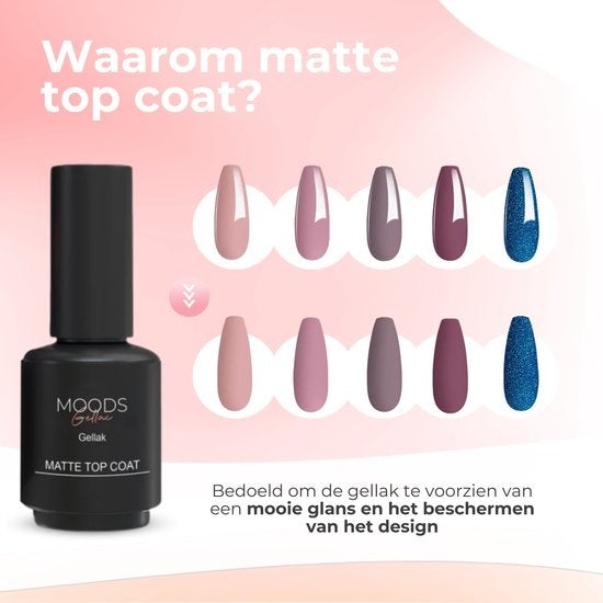 Moods Gellac - Matte Top Coat - Vernis à ongles - Gel Paint Starter Pack - Nails - Gel Paint Set - 15 ML