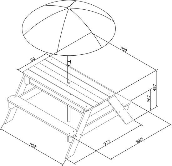 Table de pique-nique AXI Nick Zand & Water aux couleurs de l'arc-en-ciel - Parasol réglable - Bois certifié FSC - Table de pique-nique en bois pour enfants