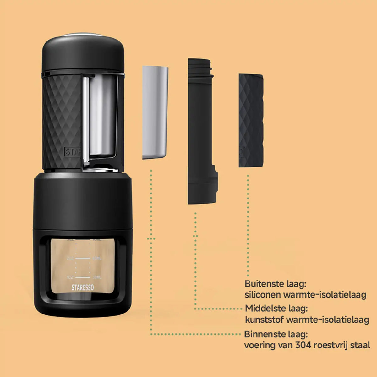 Machine à expresso manuelle portable STARESSO - capsules et café moulu