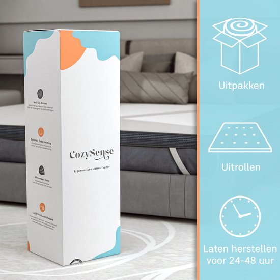 CozySense® Topper 140x200 - Surmatelas - Matelas de pont - Mousse à mémoire de forme avec gel réfrigérant - CertiPUR® - Fermeté - 8 CM - Housse lavable