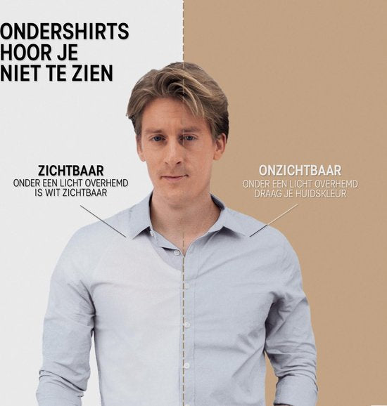 tshirt anti transpiration - Fibershirts® - Coussinets d'aisselles cousus - Maillot de corps - beige - Col en V - Hommes - Taille L
