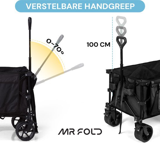 Mr Fold Bolderkar - XL - Pliable - Capacité de transport 100L - 100KG - Noir - Garantie 5 ans