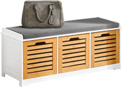 SoBuy Banc à chaussures avec coussin d'assise pour entrée ou salon, 3 paniers amovibles, 105x43x35 cm, FSR23-WN