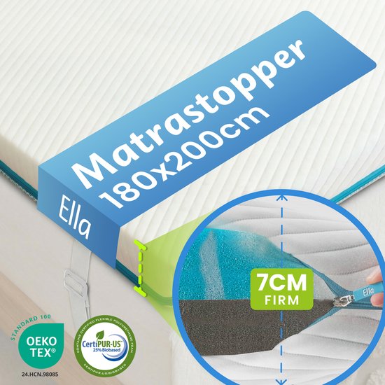 Ella Firm Topper 180x200 cm - 7CM Mattress Top Cover Mattress - Surmatelas en mousse à mémoire de forme infusée de gel et mousse Aircell - Fermeté Firmness