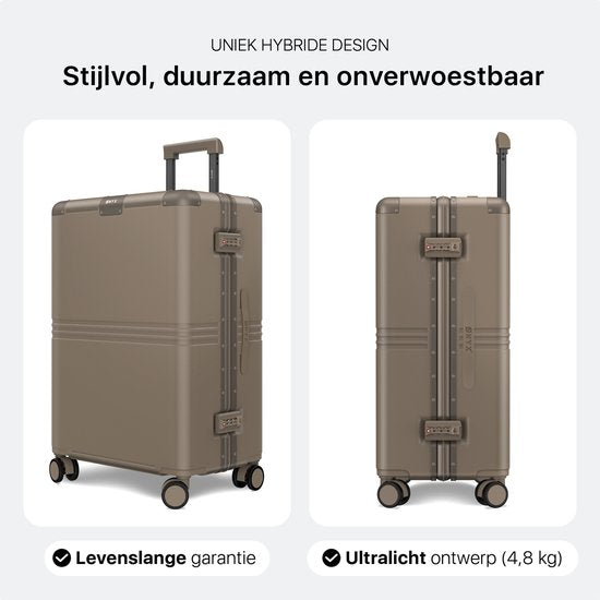 ONYX Hybrid Pro Check-in Suitcase Medium 70 Litres - Polycarbonate recyclé et design sans fermeture éclair - Valise de voyage avec serrure TSA et roues pivotantes - Trolley léger avec compartiment pour ordinateur portable - Desert Clay