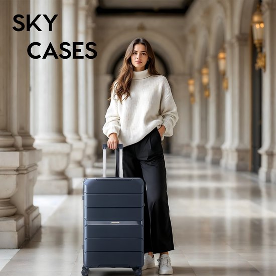 SKYCASES Urban Adventurer - Valise à main - Serrure à numéro - 44L - Roues pivotantes - Valise de voyage avec serrure à bagage - Trolley léger - Bleu foncé