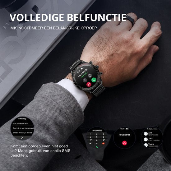 Maoo Titan AMOLED Smartwatch Homme - Acier inoxydable et 2 bracelets TPU - Podomètre - Moniteur de fréquence cardiaque - Moniteur de sommeil - Multisport - Convient à Android et iOS - Noir