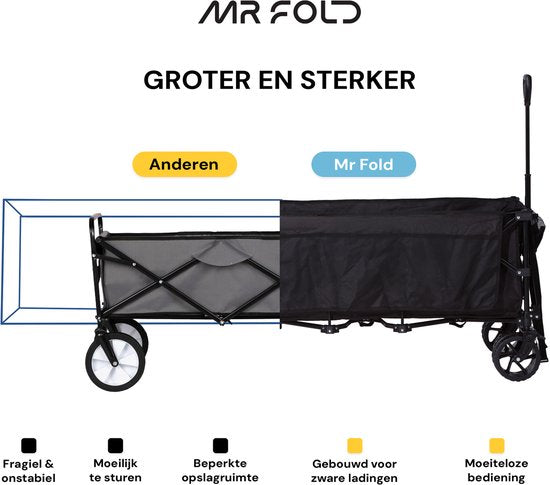 Mr Fold Bolderkar - XL - Pliable - Capacité de transport 100L - 100KG - Noir - Garantie 5 ans