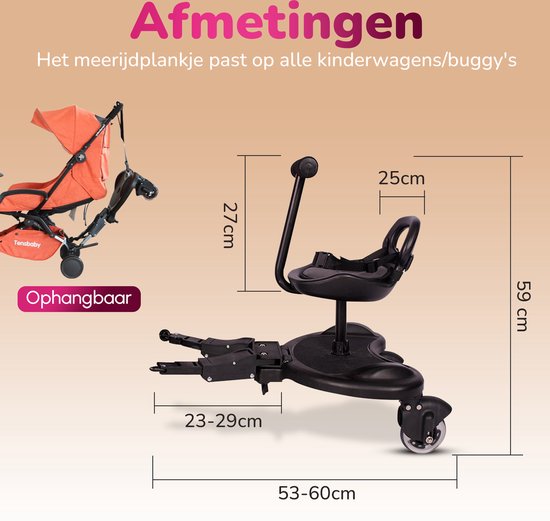 HeppieBabie - Ride-along Board Deluxe - With Seat - For Pram/Buggy - Buggy Board - With Ebook - Universal