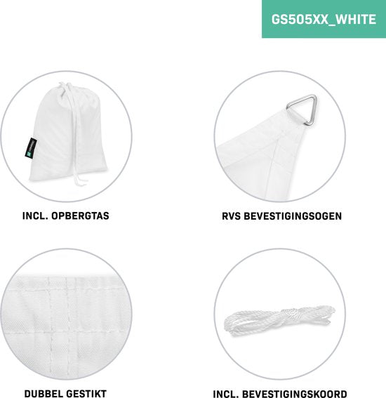 VONROC Premium Toile d'ombrage - Triangle - ∆ 360 cm - Hydrofuge - Blanc - Sac de rangement et cordon de fixation inclus