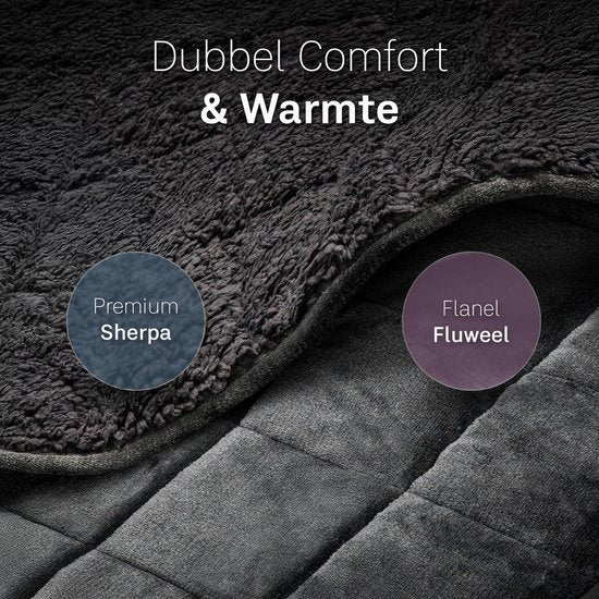 Couverture lestée CozySense® 9 kg - 2 personnes - Couverture lestée - Couverture lestée - GLASS-Flow® Distribution de la pression - Couverture lestée - Flannel Velvet & Sherpa - Noir