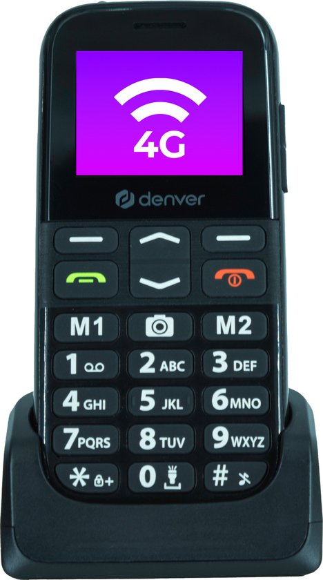 Denver Seniors Mobile Phone 4G - Grandes touches - Bouton SOS - Support de charge - GSM - Simlock-free - Bluetooth - BAS18600L