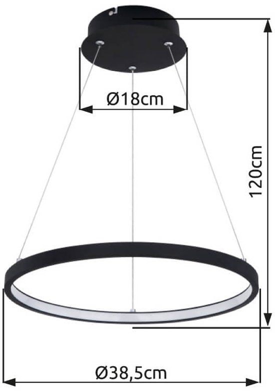 Lampe suspendue LED avec anneau simple | Ø 38,5cm | Noir | Lampe suspendue circulaire