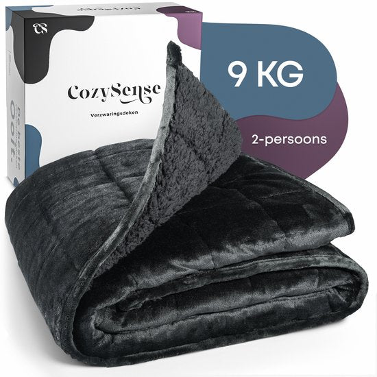 Couverture lestée CozySense® 9 kg - 2 personnes - Couverture lestée - Couverture lestée - GLASS-Flow® Distribution de la pression - Couverture lestée - Flannel Velvet & Sherpa - Noir