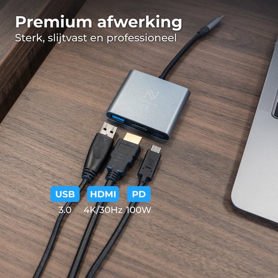 Nuvance Adaptateur USB C vers HDMI - USB C HDMI - Hub USB - UBS C vers USB A - 4K HDMI Splitter - PD100W Laptop Charging