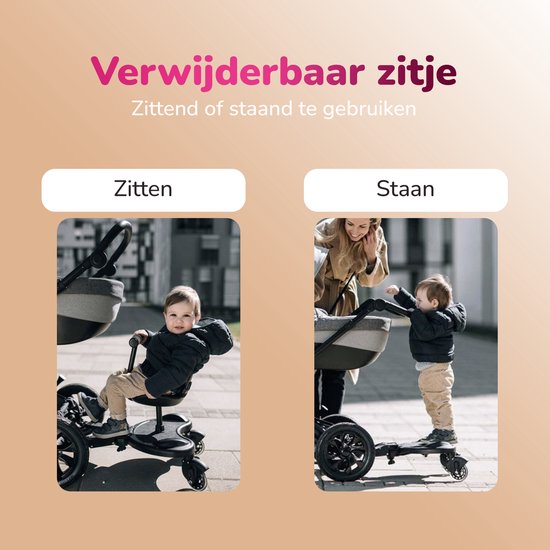 HeppieBabie - Ride-along Board Deluxe - With Seat - For Pram/Buggy - Buggy Board - With Ebook - Universal