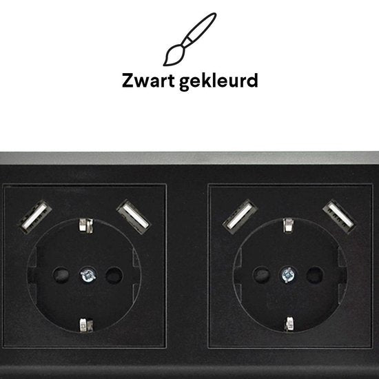 Homra Brock Double Prise USB Noire - Prise murale encastrée - Plastique brillant - Prise murale noire - Prise - 5.600mA - 220 volts - Chargeur USB - Chargement rapide - Chargement rapide - Mise à la terre - 80x80mm