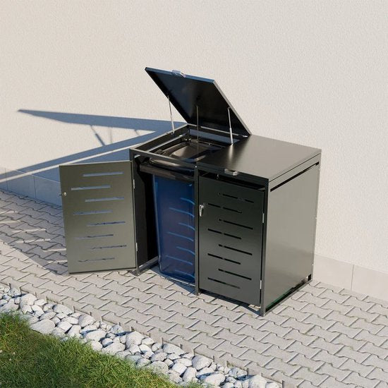 Stockage de conteneurs à déchets - Juskys - 120 l & 2-Piece - Avec ressorts à gaz et aérations - Arel acier Anthracite - noir