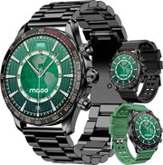 Maoo Titan AMOLED Smartwatch Homme - Acier inoxydable et 2 bracelets TPU - Podomètre - Moniteur de fréquence cardiaque - Moniteur de sommeil - Multisport - Convient à Android et iOS - Noir