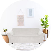 Hilvard - Housse de canapé 3 places - (185-230 cm) - Ivoire - Velours - Stretch - Housse de canapé - Housse de meuble - Contre les dommages et les taches - Housse de siège - Housse de siège