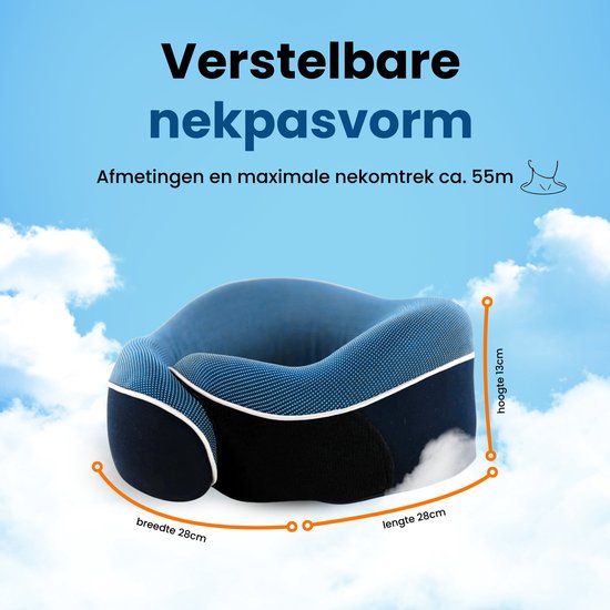 PurelyGoods® Set d'oreillers pour la nuque - Oreiller de voyage - Avion et voiture - Mousse à mémoire de forme - Bleu foncé
