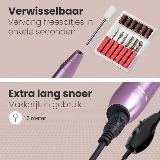 Auronic Electric Nail Router / Nail File - 11 embouts et 56 rouleaux de ponçage - Manucure / Pédicure - Rose