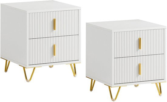 SoBuy 2-Piece Nightstand with 2 Drawers - Side Table - Sofa Side Table - Coffee Table - Bedroom Table - Bed Table with 2 Drawer for Living Room, Bedroom, Office, White, 40x40x47cm, FBT115-Wx2