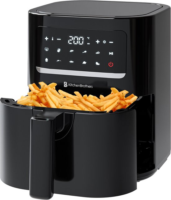 Airfryer - KitchenBrothers - 3.3L - 1400W - Friteuse à air chaud - 50ºC à 200ºC - Compacte - 10 Programmes de cuisson - Noir