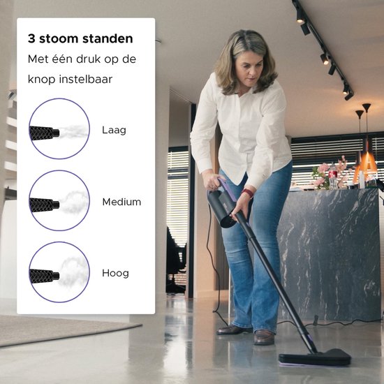Motionflow 16-in-1 Nettoyeur vapeur - Nettoyeur de taches - Nettoyeur vapeur à main pour le nettoyage en profondeur du sol, du canapé, de la salle de bain et du tapis - Balai vapeur - Nettoyeur de tapis - Nettoyeur vapeur noir