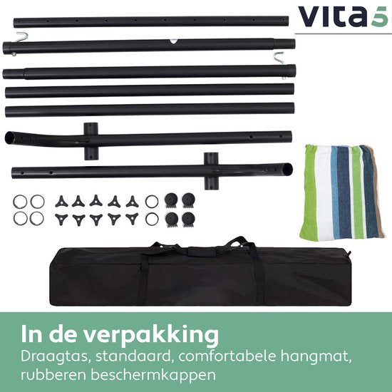 Vita5 Hamac avec support - 2 personnes - longueur réglable - sac de transport inclus - poids 205 kg - bleu/vert