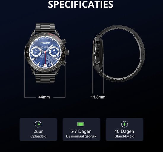 Maoo Titan AMOLED Smartwatch Homme - Acier inoxydable et 2 bracelets TPU - Podomètre - Moniteur de fréquence cardiaque - Moniteur de sommeil - Multisport - Convient à Android et iOS - Noir