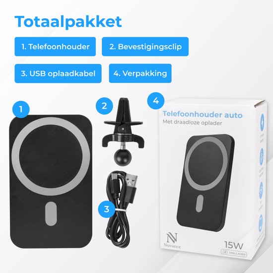 Nuvance Phone Holders Car - Convient pour MagSafe iPhone 12/13/14/15/16 - Support de téléphone - Chargeur sans fil - Support de téléphone mobile pour voiture