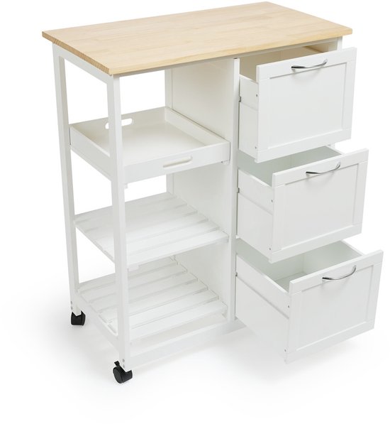 Lifa Living Chariot de cuisine Sophie - Roues - Chariot de service - Blanc - 67x37x84(LxLxH)